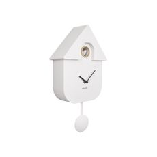 Biele nástenné kyvadlové hodiny Karlsson Modern Cuckoo, 21,5 x 41,5 cm