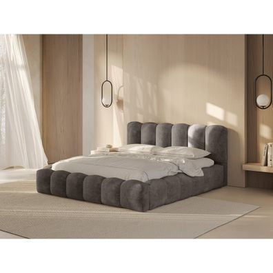 Svetlohnedá čalúnená dvojlôžková posteľ s úložným priestorom a roštom 180x200 cm Lupine – Micadoni Home
