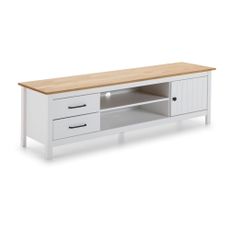 Biely TV stolík z borovicového dreva 158x47 cm Miranda – Marckeric