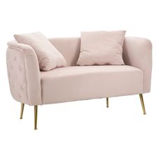 Estila Art deco obdĺžniková ružová čalúnená zamatová dvojmiestna sedačka Lienne s výrazným prešívaním a zlatými nožičkami 127 cm