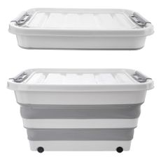 Bielo-sivý plastový úložný box s vekom 54x39x28 cm Kemp – Orion
