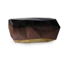 Estila Luxusný moderný príborník z masívneho dreva s lesklou povrchovou úpravou a pozlátenou podstavou Diamond Chocolate 185 cm