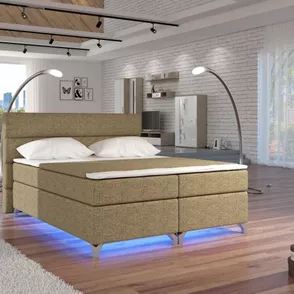 Posteľ Boxspring Amadeus + LED 200x180, béžová (pytlovina - bao 03)