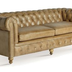 Estila Luxusná hnedá kožená chesterfield dvojsedačka Talbot s dekoratívnym prešívaním z pravej kože 215 cm