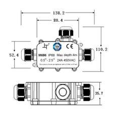 Solight WW004 − Vodeodolná prepojovacia krabička 24A/450V AC IP68