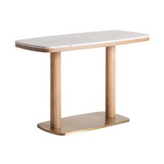 Estila Luxusný glamour obdĺžnikový barový stôl Crtuy s bielou terrazzo doskou so zlatou podstavou a svetlým dubovým drevom 120 cm