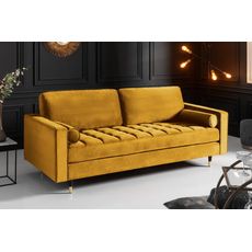 Estila Art-deco zamatová sedačka Nefertiti v horčicovo žltej farbe 225cm