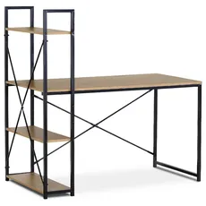 Stůl pracovní s regálem, MDF, dekor dub, černý kov