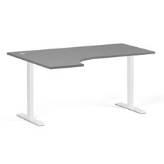 Rohový výškovo nastaviteľný stôl, 160x120 cm, 2 motory, L/P, biela podnož, grafit