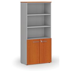 Kombinovaná kancelárska skriňa PRIMO GRAY, dvere na 2 poschodia, 800 x 420 x 1781 mm, sivá/čerešňa