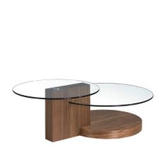 Estila Luxusný moderný konferenčný stolík Vita Naturale s dvomi okrúhlymi sklenenými doskami a hnedou drevenou podstavou 38 cm