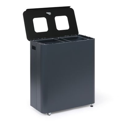 Odpadkový kôš na triedený odpad, 2 x 60 l, lakovaný sivý