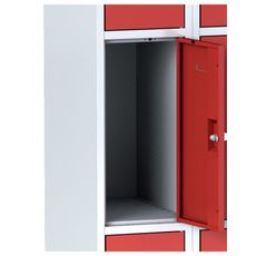 Šatníková skrinka s úložnými boxami, 6 boxov, 1800 x 600 x 500 mm, cylindrický zámok, modré dvere