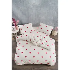 Krémové 4-dielne predĺžené obliečky na dvojlôžko z bavlny Renforcé s plachtou 200x220 cm Mini Hearts – Mila Home