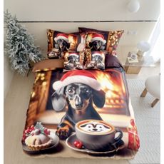 3 dielne Vianočné Flanelové obliečky 3D polycotton Christmas Dogs 200x140cm+90x70cm TiaHome