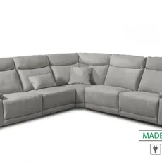 Kožená sedacia súprava CONTINENTAL rohová s funkciou relax, elektrické, sivá (cenere 318)