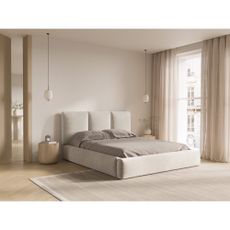 Krémová zamatová čalúnená dvojlôžková posteľ s úložným priestorom s roštom 180x200 cm Brody – Mazzini Beds