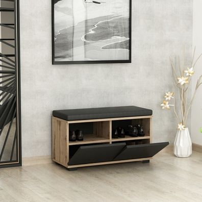 Srkinka na topánky v dekore orecha s lavicou v čierno-prírodnej farbe Drago – Kalune Design