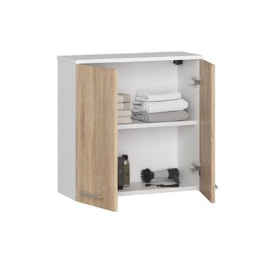 Kúpeľňová závesná skrinka FIN W60 2D-biela / sonoma
