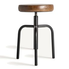 Estila Industriálna kožená hnedá okrúhla výškovo nastaviteľná taburetka Mira s kovovými čiernymi nožičkami s vintage nádychom 75 cm