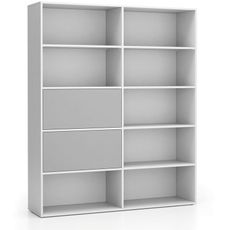 Široký kancelársky policový regál LAYERS, 2 boxy, 1582 x 400 x 1905, biela / sivá