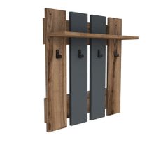 Antracitovosivý/v prírodnej farbe nástenný vešiak v dekore orecha s poličkou Mita – Puqa Design