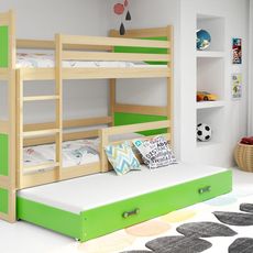 Poschodová posteľ s prístelkou RICO 3 - 200x90cm - Borovica - Zelený