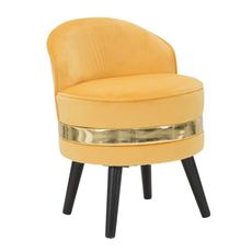 Estila Dizajnové art deco okrúhle kreslo Laurentia s nízkou opierkou so žltým zamatovým poťahom a zlatým detailom 62 cm