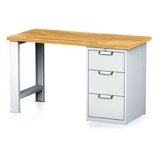 Dielenský pracovný stôl MECHANIC I, pevná noha + dielenský box na náradie, 3 zásuvky, 1500 x 685 x 880 mm, sivé dvere