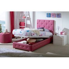 Estila Moderná štýlová posteľ Raquel s ružovým koženým poťahom s chesterfield prešívaním a s úložným priestorom 90-105cm