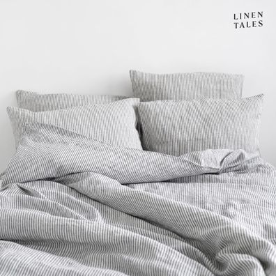 Čierno-biele ľanové predĺžené obliečky na dvojlôžko 200x220 cm - Linen Tales