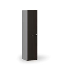 Úzka kancelárska skriňa PRIMO GRAY, 400 x 420 x 1781 mm, sivá/wenge