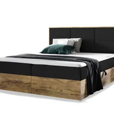 Wilsondo Čalúnená boxspring manželská posteľ s úložným priestorom WOOD 2 - čierna Kronos Rozmer: 180x200