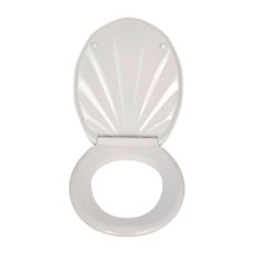 Biele WC sedadlo s jednoduchým zatváraním Wenko Premium Sea Shell, 45,5 × 38 cm