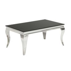 Estila Zámocký glamour obdĺžnikový konferenčný stolík Modern Barock s čiernou sklenenou doskou a striebornými lesklými nožičkami 100 cm