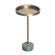 Estila Dizajnový art deco okrúhly kovový príručný stolík Akina v zlatej farbe s mramorovou zelenou podstavou 56 cm