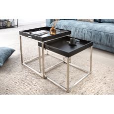 Estila Dizajnový moderný set štvorcových konferenčných stolíkov Elements s pochrómovanými nohami a čiernymi povrchovými doskami 50cm