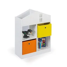Detský regál s textilnými boxmi a knižnicou HOUSE PLUS, biely