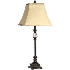 Estila Štýlová koloniálna krémová štvorcová stolná lampa Richmond s vyrezávanou tmavo hnedou nohou so sklom 77 cm