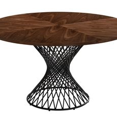 Estila Škandinávsky okrúhly jedálenský stôl Nordica Nogal v orechovo hnedej farbe s čiernou kovovou podstavou 137cm