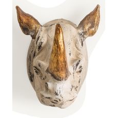 Estila Luxusná etno nástenná socha nosorožca Rhino zo živice v krémovej a zlatej farbe s patinou 71 cm
