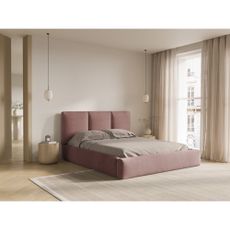 Svetloružová čalúnená dvojlôžková posteľ s úložným priestorom s roštom 140x200 cm Brody – Mazzini Beds