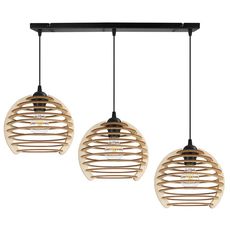 Závesné svietidlo Timber, 3x drevené tienidlo, n