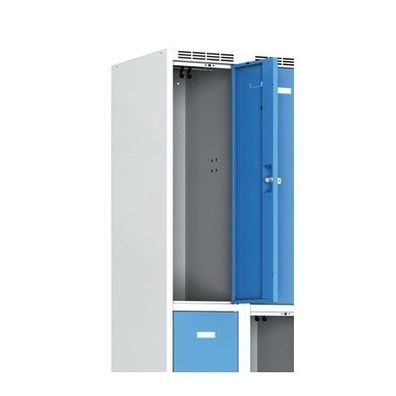 Kovová šatníková skrinka s úložnými boxami, 6 boxov, 1800 x 900 x 500 mm, cylindrický zámok, modré dvere