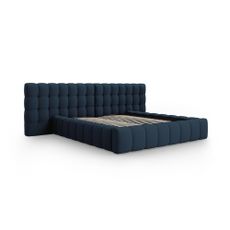 Tmavomodrá čalúnená dvojlôžková posteľ s úložným priestorom a roštom 180x200 cm Mamaia – Micadoni Home