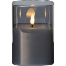 Sivá LED vosková sviečka v skle Star Trading Flamme, výška 12,5 cm