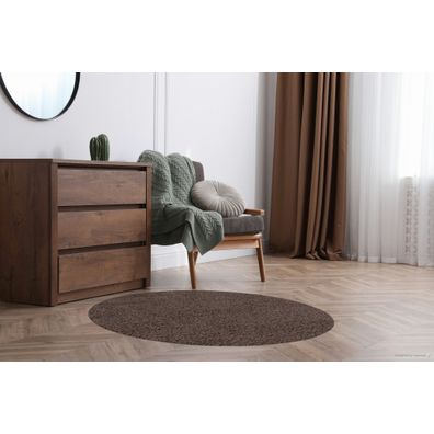 Ayyildiz , Kusový koberec Life Shaggy 1500 mocca kruh, 120x120 (priemer) kruh, hnedá, spálňa
