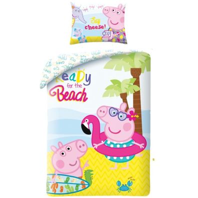 Bavlnené posteľné obliečky Prasiatko Peppa - motív Ready for The Beach - 100% bavlna - 70 x 90 cm + 140 x 200 cm