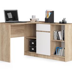 Ak furniture Rohový psací stůl B-17 s komodou dub sonoma/bílý