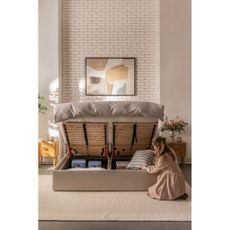 Béžová čalúnená dvojlôžková posteľ s úložným priestorom s roštom 180x200 cm Thessa Pillow – Bonami Selection